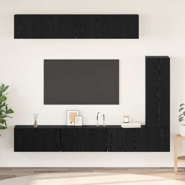 TV cabinet set 6 pcs Black oak Processed wood