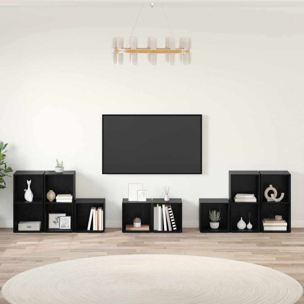 TV cabinet set 8 pcs Black oak Processed wood