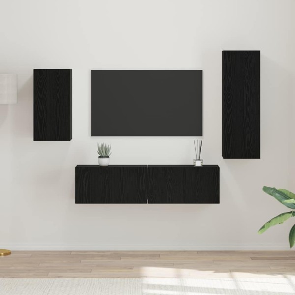 TV cabinet set 4 pcs Black oak Processed wood