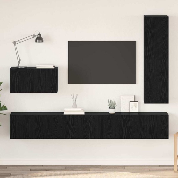TV cabinet set 4 pcs Black oak Processed wood