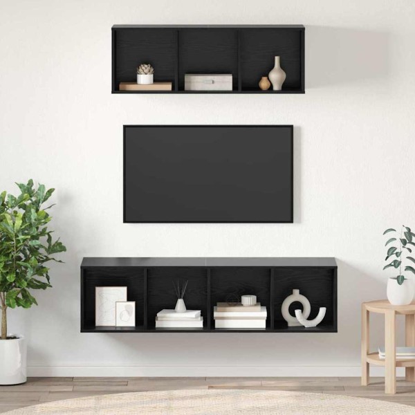 TV cabinet set 2 pcs Black oak Processed wood