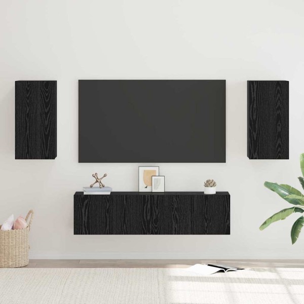 TV cabinet set Black oak Processed wood