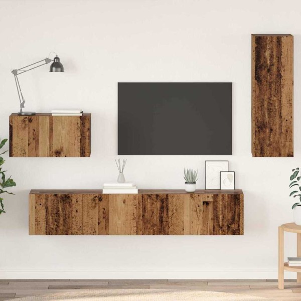 Wall TV stand 4 pcs Ancient wood