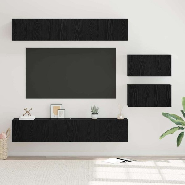 TV cabinet set 6 pcs Black oak Processed wood