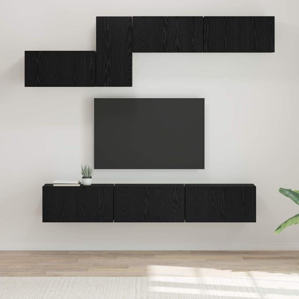 TV cabinet set 7 pcs Black oak Processed wood