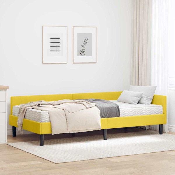 Corner bed structure with mattress 2 pcs Yellow Velvet