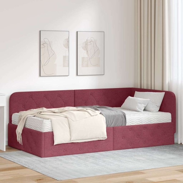 Corner bed structure Wine red 90 x 190 cm fabric