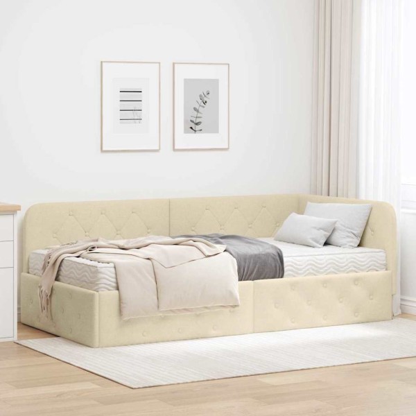 Corner bed structure Cream 100 x 200 cm fabric