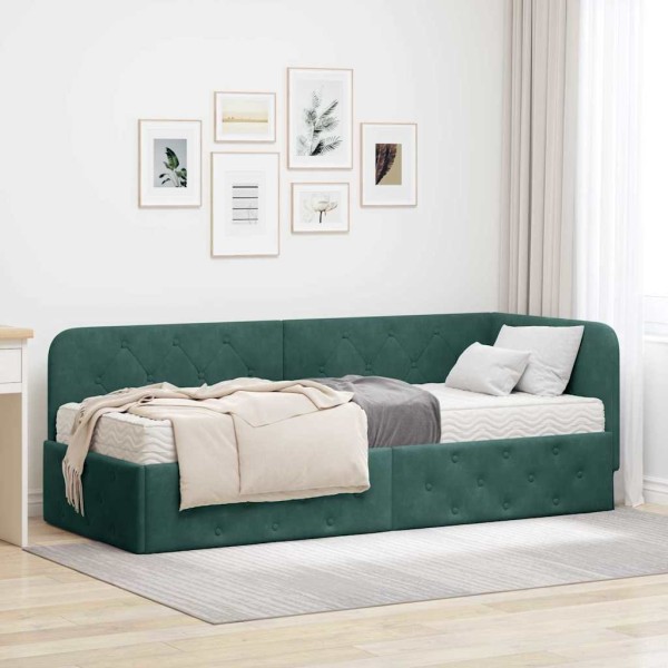 Corner bed structure Dark green 80 x 200 cm Velvet