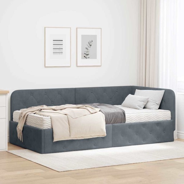 Corner bed structure Dark gray 90 x 190 cm Velvet