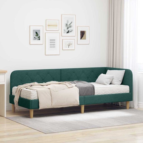 Corner bed structure Dark green fabric 80 x 200 cm