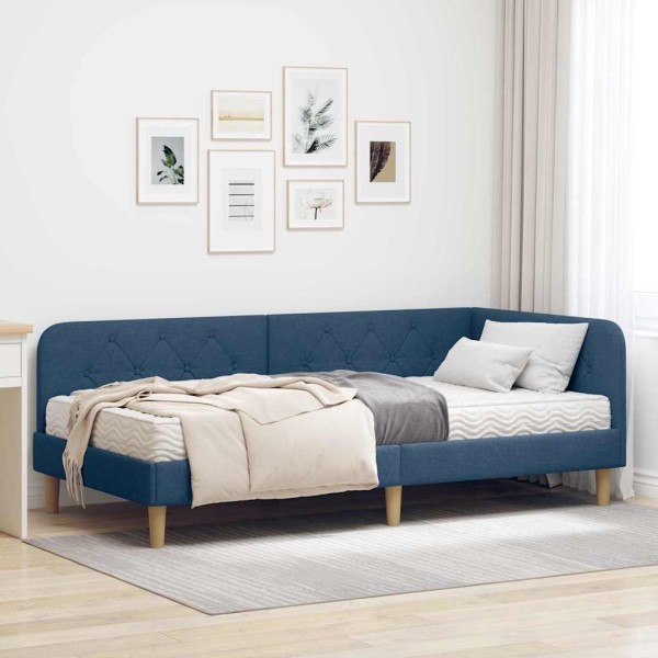 Corner bed structure Blue fabric 90 x 200 cm