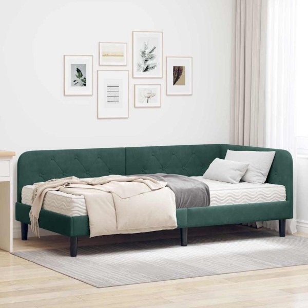 Corner bed structure Dark green 90 x 200 cm Velvet