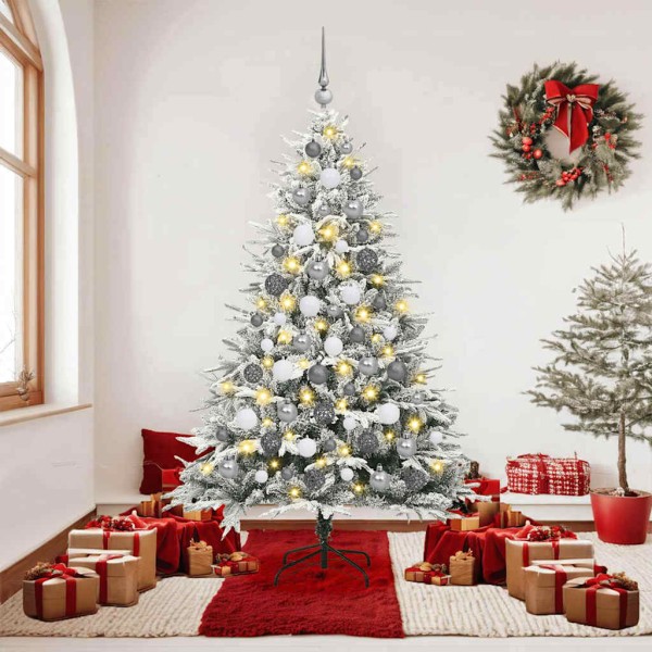 Artificial pre-lit Christmas tree with balls set