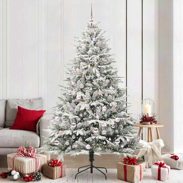 Artificial pre-lit Christmas tree with balls set