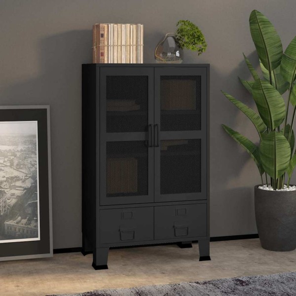 Storage cabinet, black, 70x40x115cm, metal, industrial