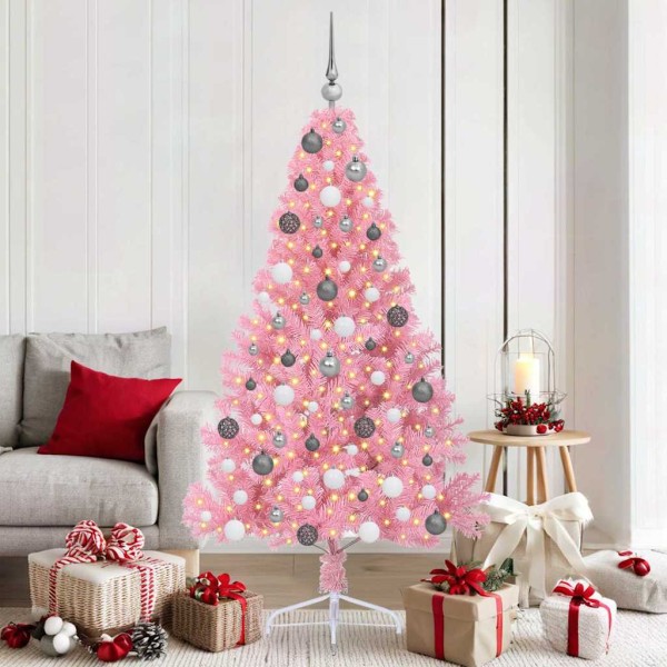 Artificial Christmas tree with lights Pink 180 cm PVC