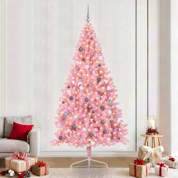 Artificial Christmas tree with lights Pink 240 cm PVC