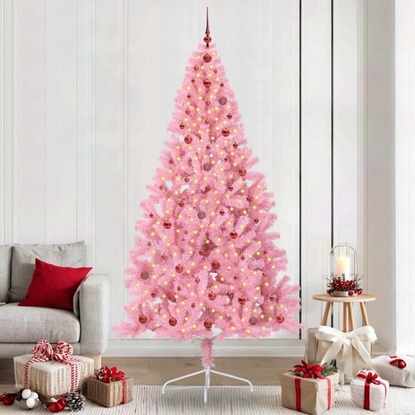 Artificial Christmas tree with lights Pink 240 cm PVC