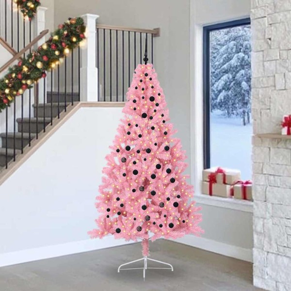 Artificial Christmas tree with lights Pink 240 cm PVC