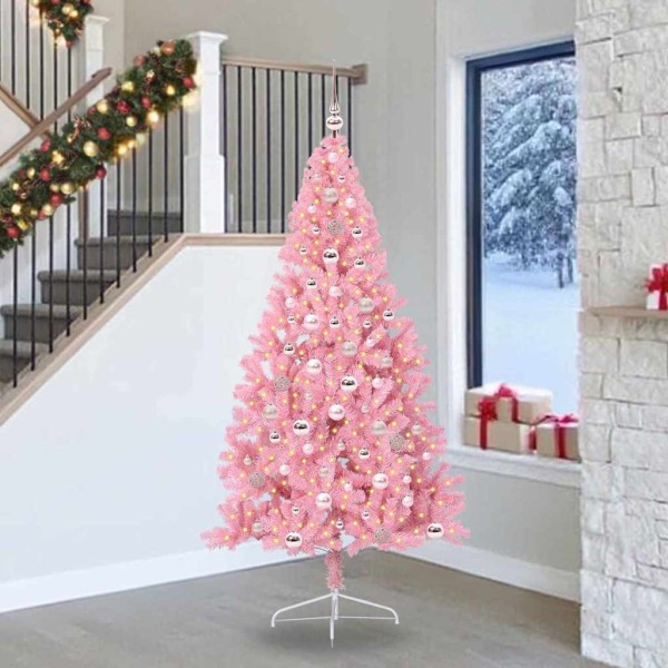 Artificial Christmas tree with lights Pink 240 cm PVC