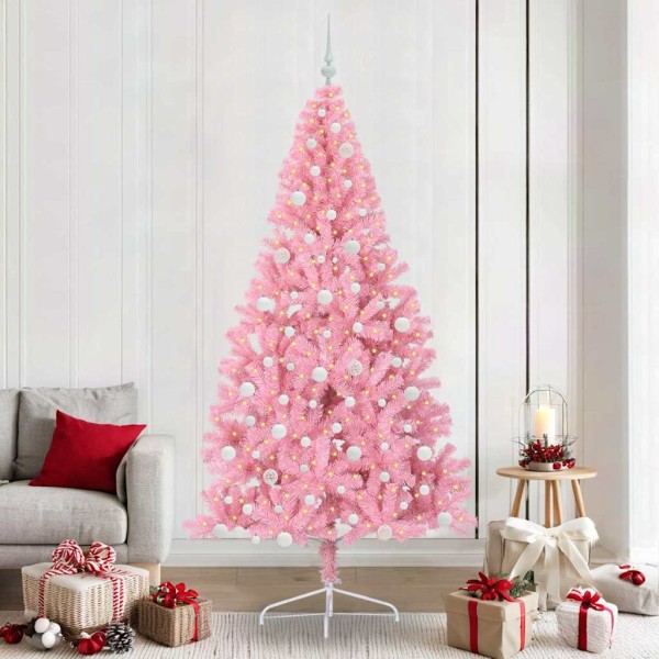Artificial Christmas tree with lights Pink 240 cm PVC