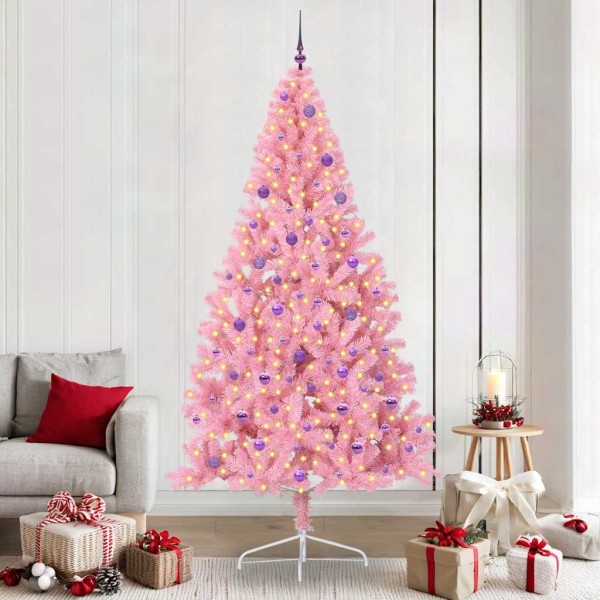 Artificial Christmas tree with lights Pink 240 cm PVC