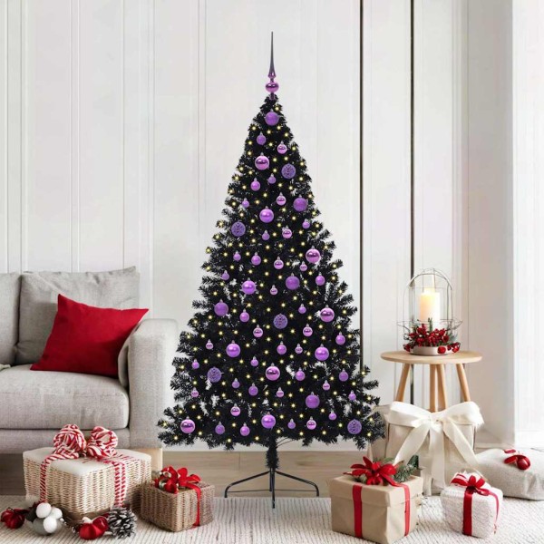 Artificial pre-festive Christmas tree with light Black 180 cm PVC