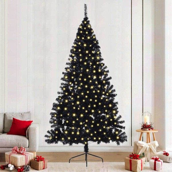 Artificial Christmas tree with lights Black 240 cm PVC