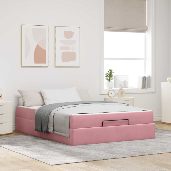 Bed frame with mattress 2 pcs Pink Velvet