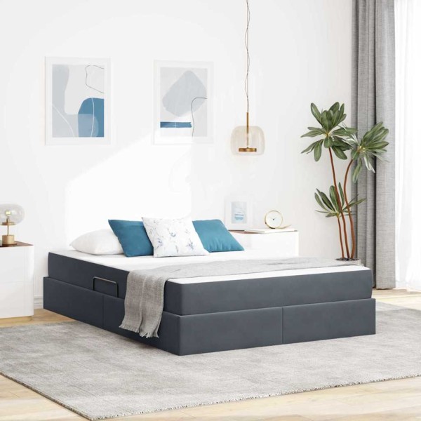 Bed with storage space and mattress Dark gray