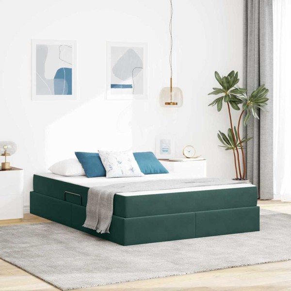 Bed with storage space and mattress Dark green