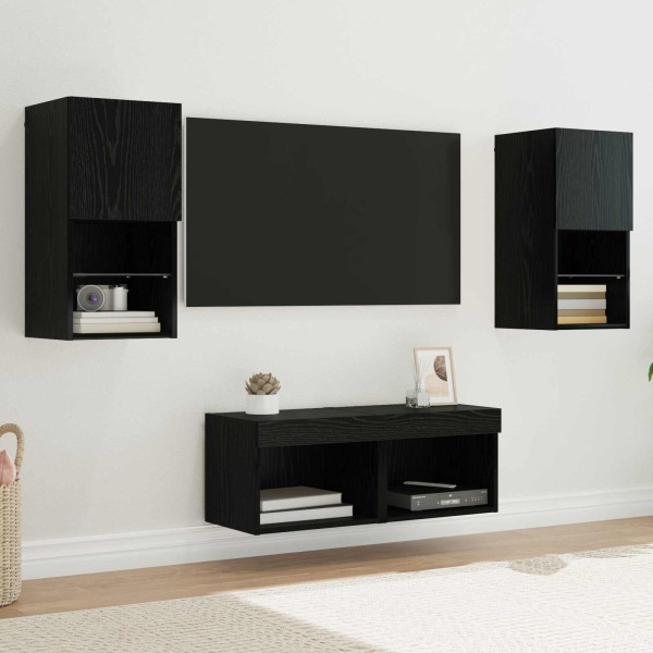 TV wall cabinets 4 pcs Black oak Processed wood