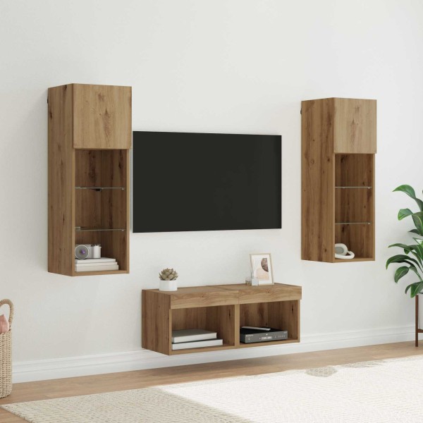 TV wall cabinets 4 pcs Black oak Processed wood