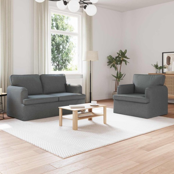 Sofa set 2 pcs Dark gray fabric 144 x 80 x 85 cm