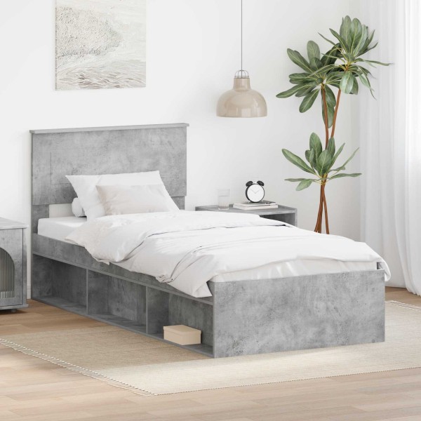 Bed frame Concrete gray 100 x 200 cm Treated wood