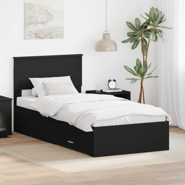 Bed frame Black and silver 75 x 190 cm Treated wood