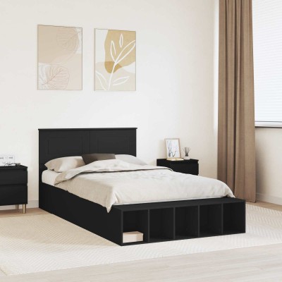 Bed frame with shelf Black...