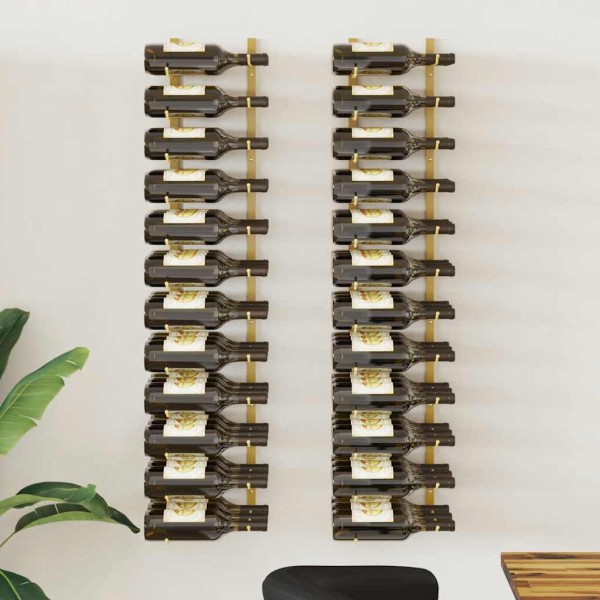 Wall-mounted wine racks, 2 pcs., gold, iron