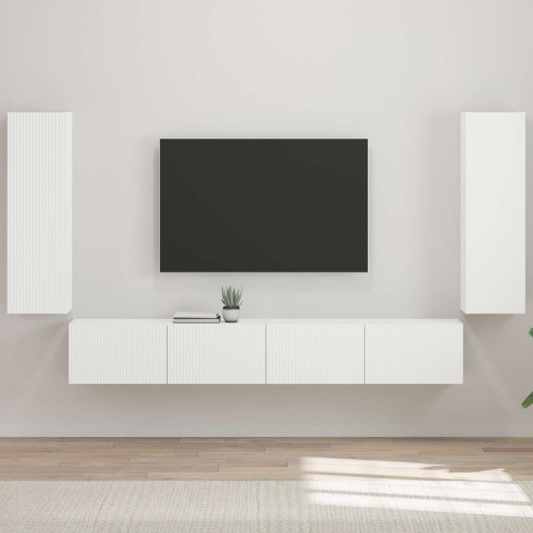 TV wall cabinet set 4 pcs High gloss white