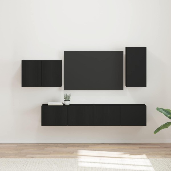 TV wall cabinet set 4 pcs Black Processed wood