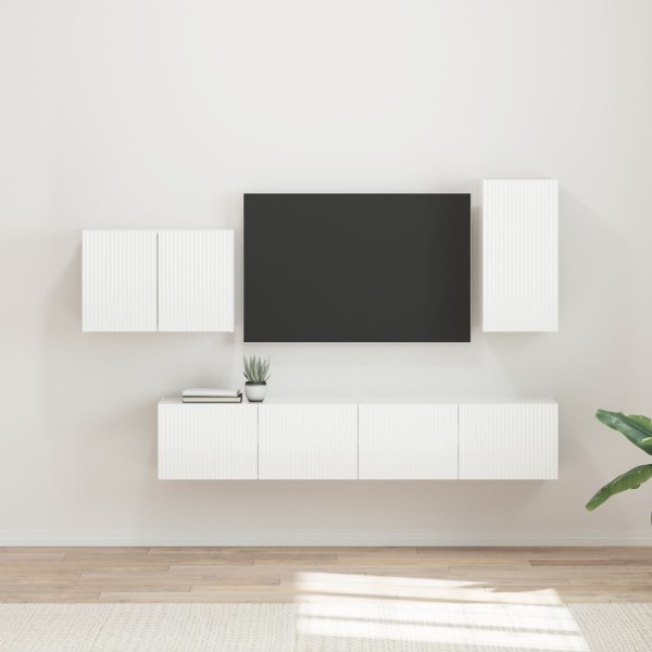 TV wall cabinet set 4 pcs High gloss white