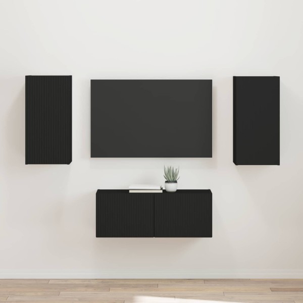 TV cabinet set 2 pcs Black Processed wood