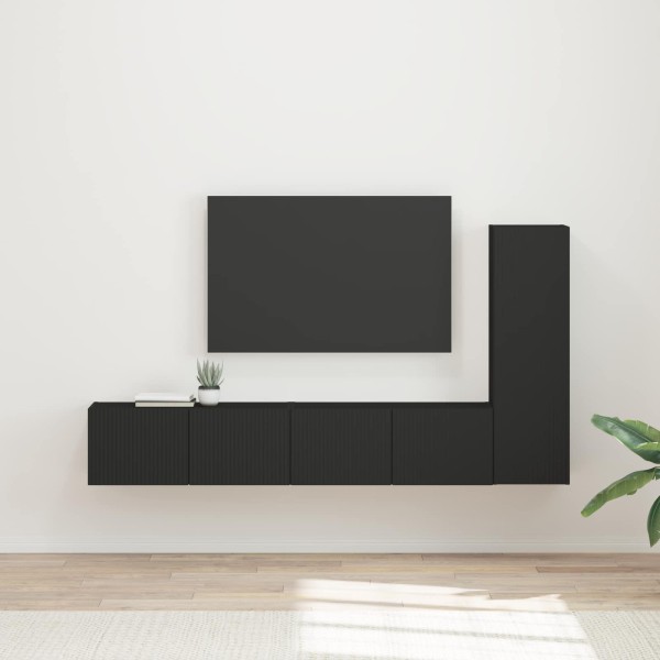 TV cabinet set 3 pcs Black Processed wood