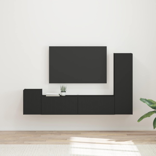 TV cabinet set 4 pcs Black Processed wood