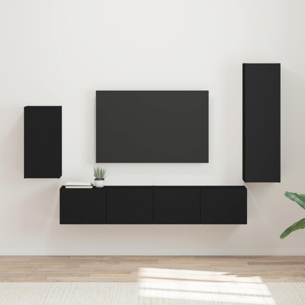 TV cabinet set 4 pcs Black Processed wood