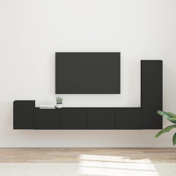 TV cabinet set 3 pcs Black Processed wood