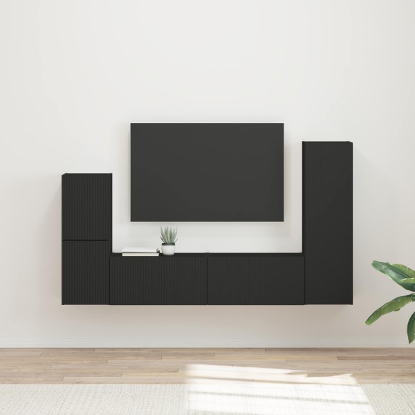TV cabinet set 4 pcs Black Processed wood