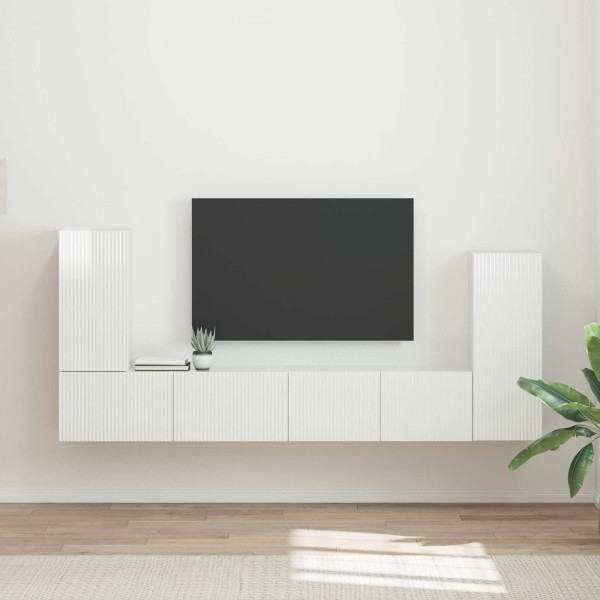 TV cabinet set 4 pcs High gloss white