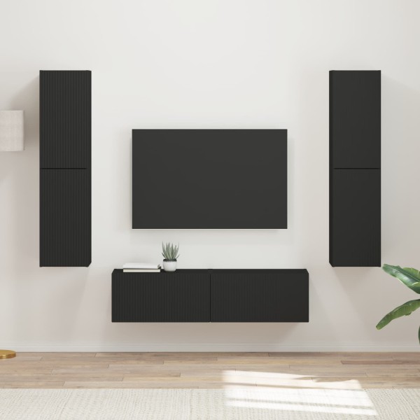 TV cabinet set 6 pcs Black Processed wood